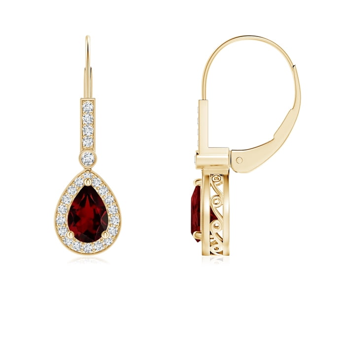 Simulated Garnet W/ Dragonfly Drop Earrings 14K Gold Over
