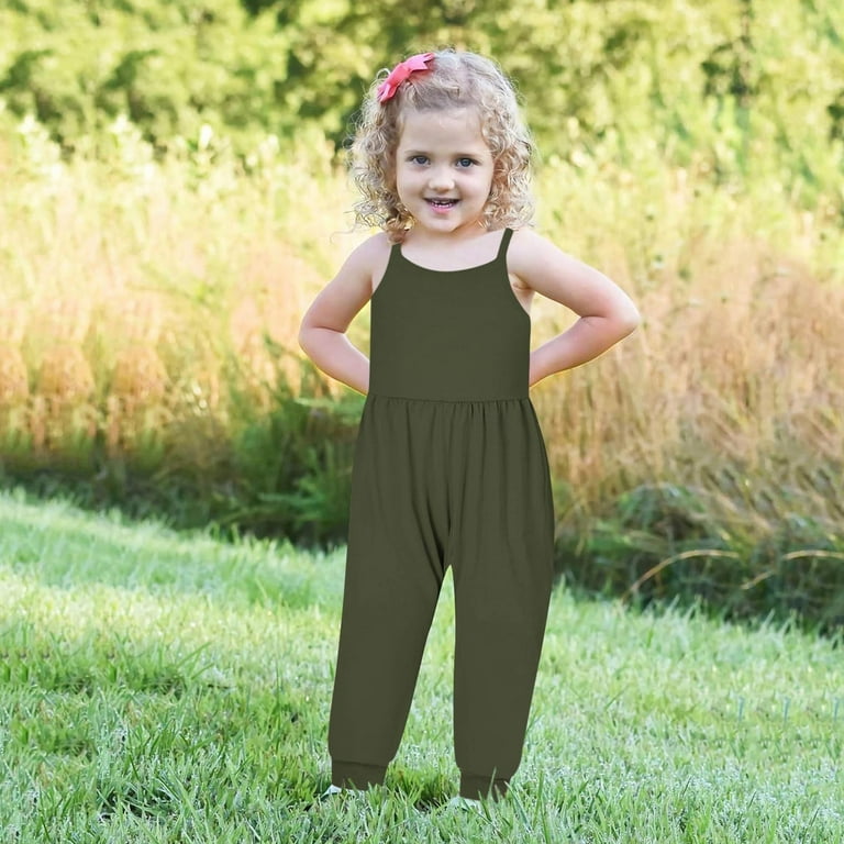 Herrnalise Baby Cute Summer Jumpsuits for Girls Kids Backless Harem Strap Romper Jumpsuit Toddler Pants Olive Green 2 Years