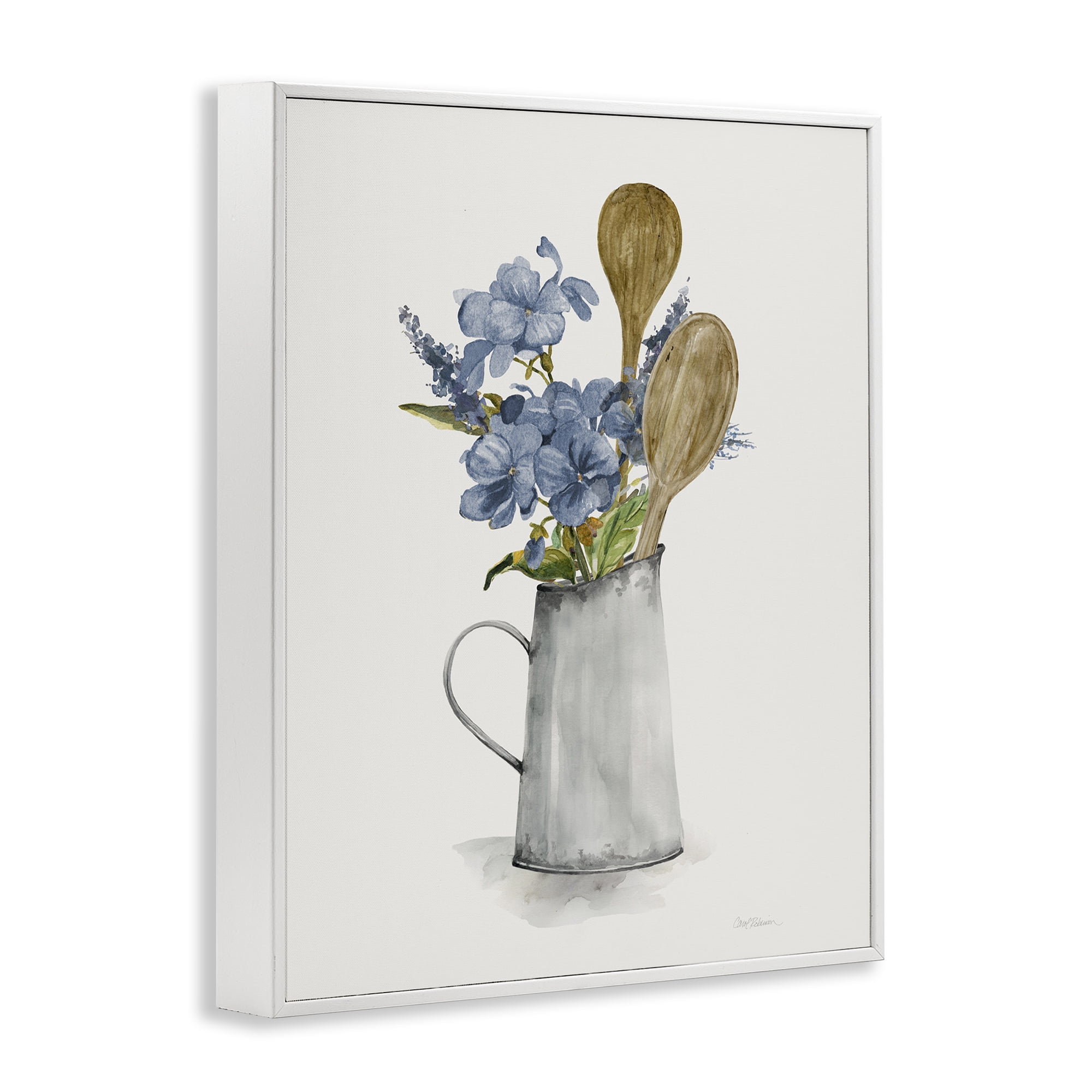 Stupell Industries Kitchen Spoons & Blue Blooms White Framed Giclee Art, design by Carol Robinson