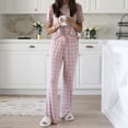 thumbnail image 2 of Ensemble Pyjama Femme Col Rond Manches Courtes Imprimé Motif Élastique Ceinture Pyjamas de Nuit Rose L, 2 of 5