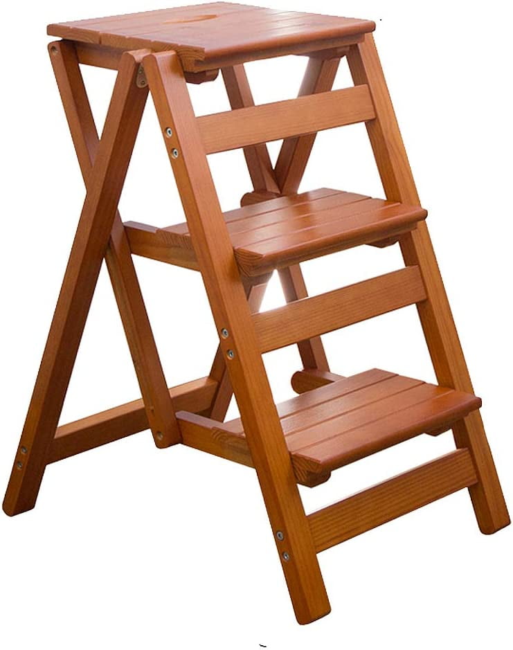SM Step Stool for Adults/Step Ladder/Counter Chair, 3Step Folding Portable Wooden Step Stool