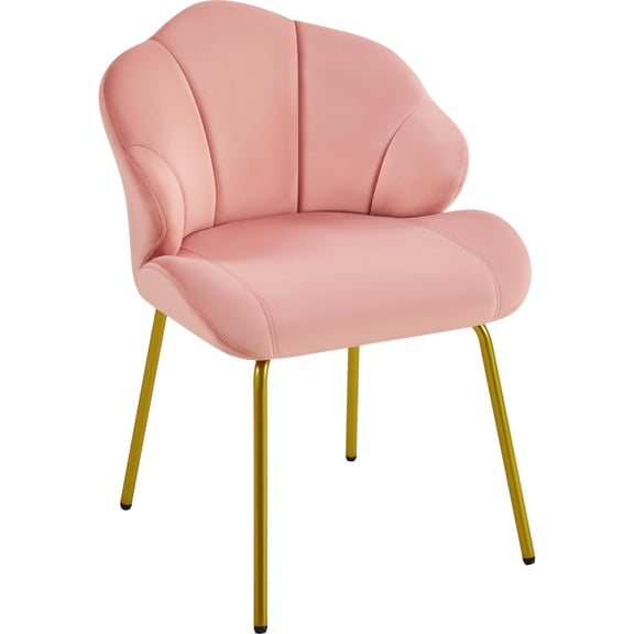 Velvet Accent Chair, Modern Armchair with Shell-Shaped Backrest and Gold Metal Legs, Upholstered Vanity Seat for Dressing Room, Comfy Reading Chair for Bedroom, Living Room Furniture, Pink