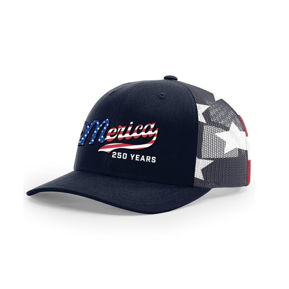 ShaoXinWan Mens 250th Anniversary Patriotic Trucker Hat,Flag Embroidery Breathable Mesh Back Cap,Adjustable Snapback Casual Hat for Outdoor Daily Wear