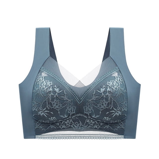 Hermoso sujetador sin costuras con copa fija y sin aros de acero para mujer con parte superior envolvente de encaje en la espalda