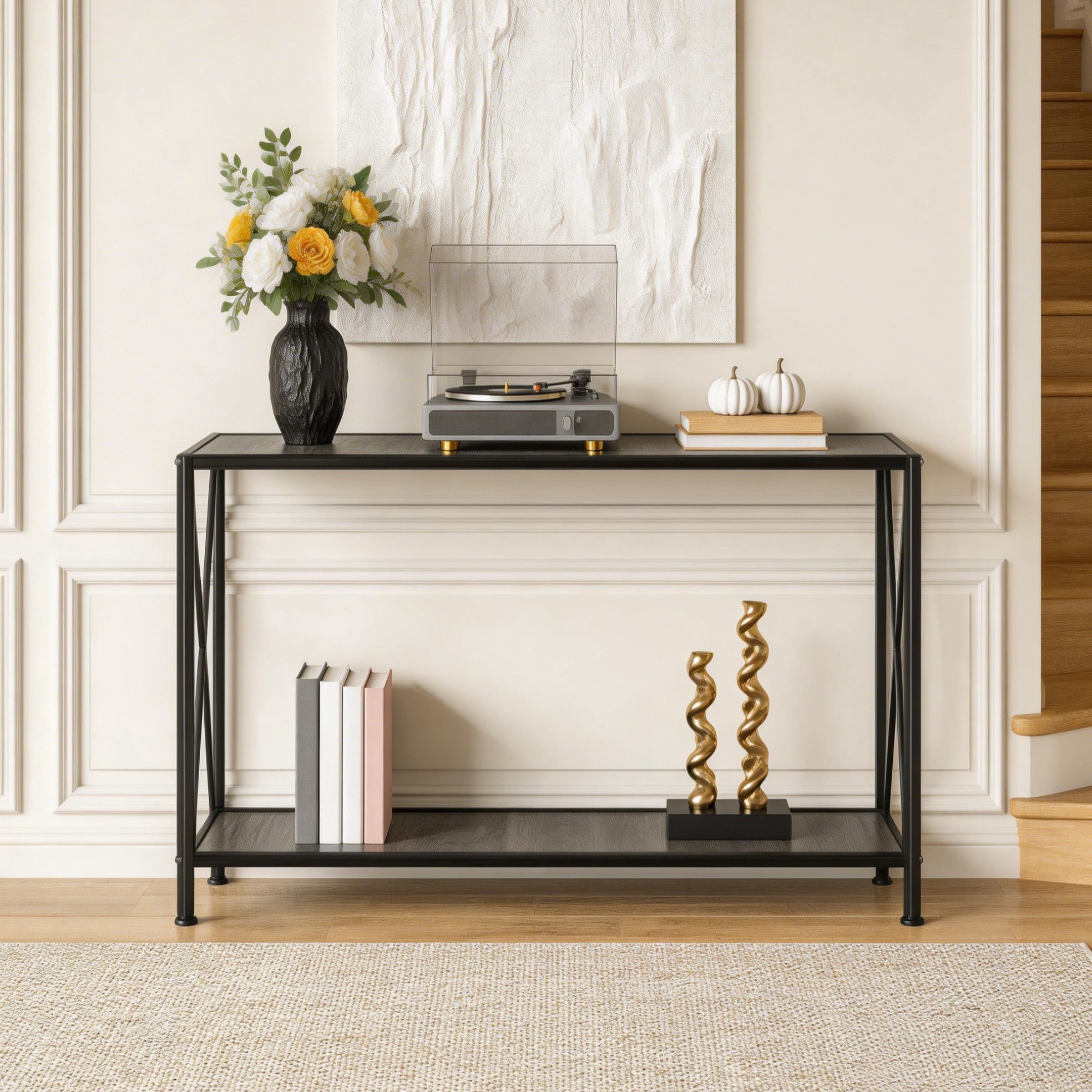 Ktaxon Modern Console Table, Simplistic Entryway Table, Long Narrow Sofa Side Table TV Stand with Sturdy Metal Frame, Gray