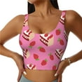 thumbnail image 2 of Haiem Strawberry Cake Pattern Womens Sports Bra - U Neck Padded Low Impact Yoga Bra Workout Crop Top Gym Moisture-Wicking Workout Vest -Small, 2 of 9