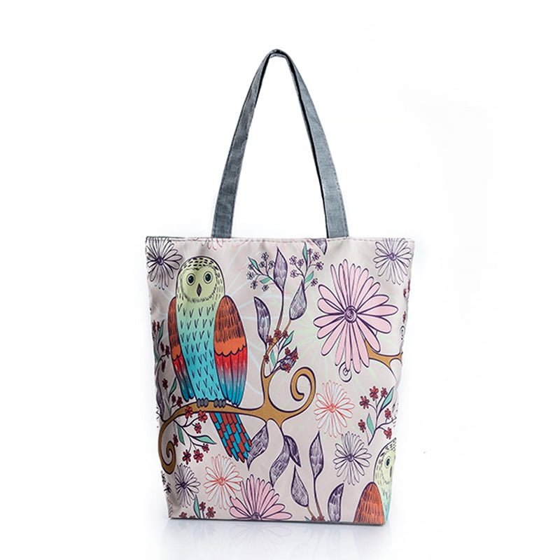Capacity Unicorn and Owl Print Tote Shopping Beach Bags Canvas Shoulder Bag 