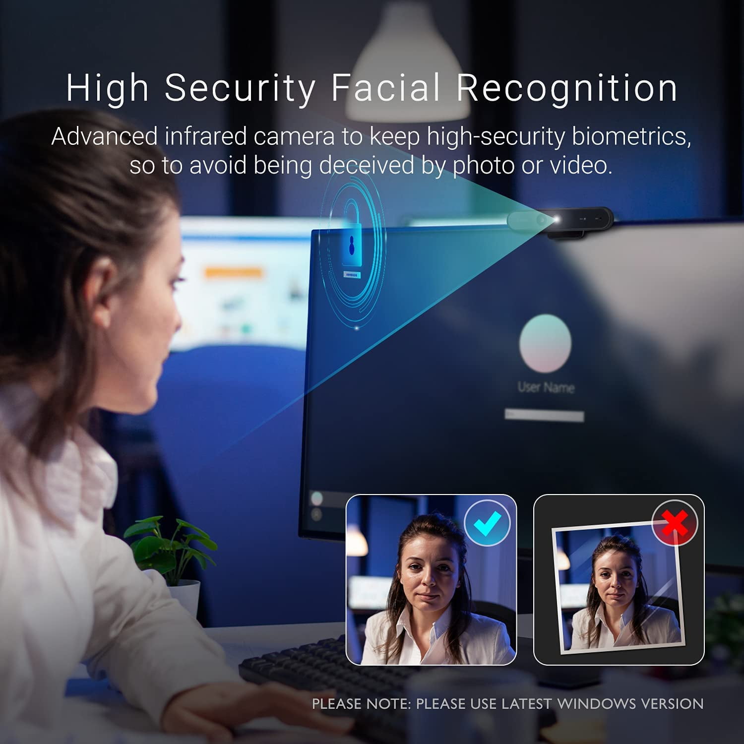 E Facial Recognition Webcam, Windows Hello Full HD 1080P 30FPS