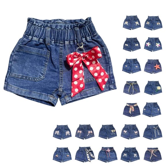 QSXADF Boys Girls Denim Shorts Jeans Shorts Girls Solid Color Denim Casual Shorts Elastic Waist Summer Kids Shorts