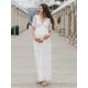 thumbnail image 3 of Maternity Dresses For Photo Shoot Summer V Neck White Lace Short Sleeve Pregnancy Dress Pregnant Women Photography Maxi Dress Skirts, 3 of 5