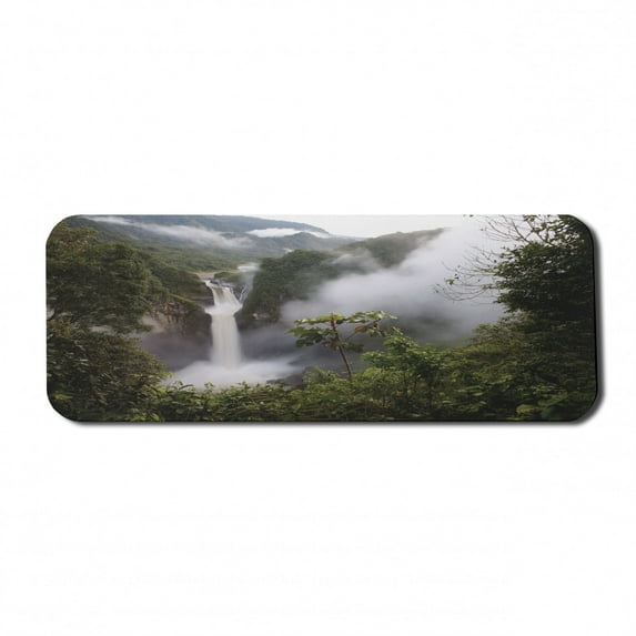 Rainforest Computer Mouse Pad, San Rafael Falls Ecuador Misty Natural Waterfall in Jungle Landmark Scene, Rectangle Non-Slip Rubber Mousepad Large, 31" x 12" Gaming Size, Green Grey, by Ambesonne