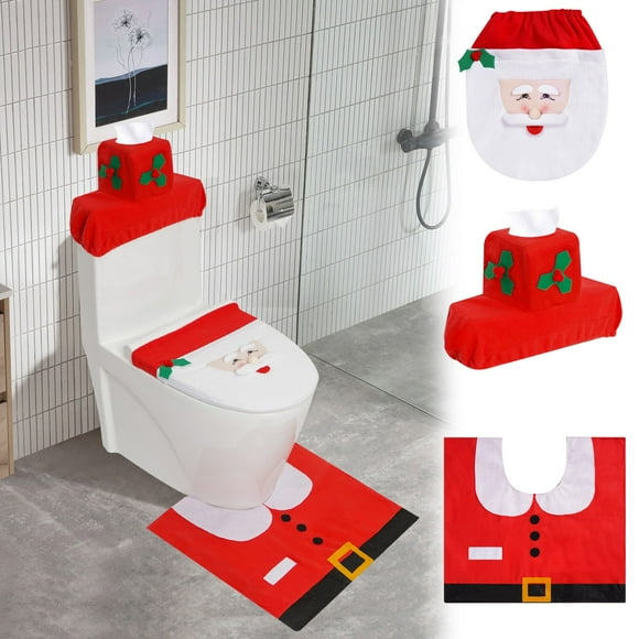 Cagogo under $5 Christmas Toilet Seat Cover, Christmas Toilet Seat Cover Santa Claus Design, Festive Bathroom Decoration for Holiday Season, Soft Fabric Toilet Lid Cover with Elastic Band