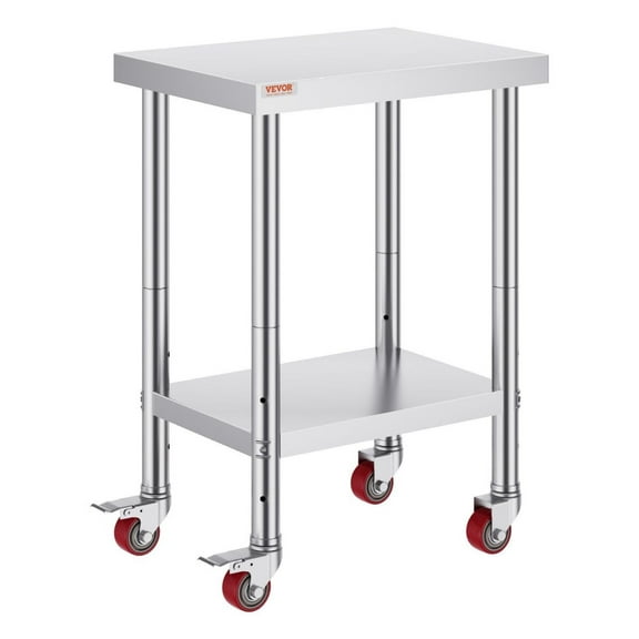 24x18x34 Inch Stainless Steel Work Table 3-Stage Adjustable Shelf with 4 Wheels Heavy Duty Food Prep Worktable with Brake for Kitchen Prep Work Default