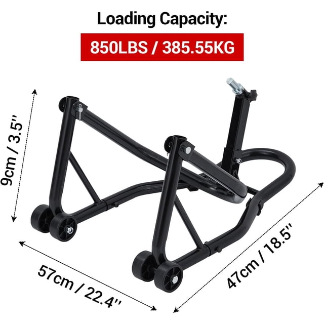 Motorcycle Rear Wheel Stand with U Fork Swingarm Spool - 850 lbs Capacity Lift Jack Compatible with Multiple Brands