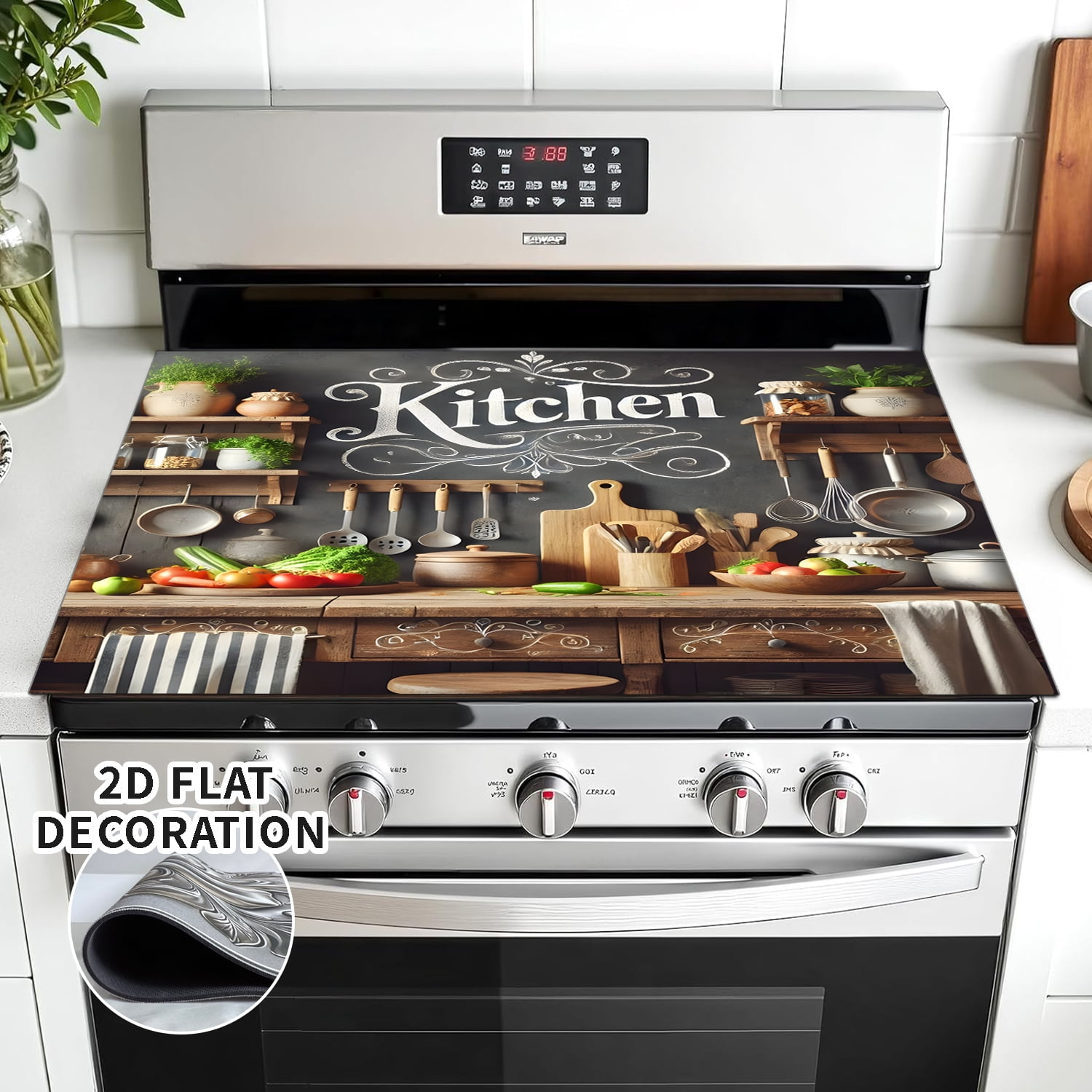 Kitchen Stove Top Cover, Multi-Design Stove Top Cover for Glass/Electric Stoves - 3-in-1 Heat-Resistant Protector Mat, Non-Slip Drying Rack 28"x20" Keep Stove Clean Mat