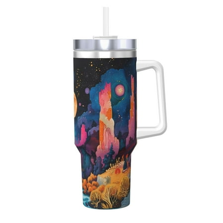 

Uemuo Fantasy Cosmic Landscape Print 40oz Ice Bully With Handle And Straw Stainless Steel Vacuum Insulated Cup And 2 In 1 Straw Lid Insulated Travel Tumbler