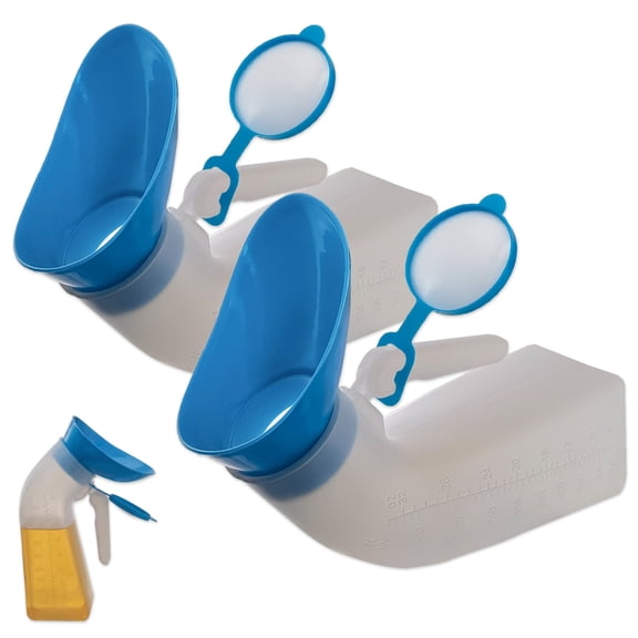 2-Pack Spill-Proof Female Urinal for Women, 32 oz Portable Urinal with Leak-Proof Lid & Anti-Tip Base, Sturdy Pee Funnel for Travel, Recovery, Bedridden, and Camping