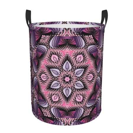 TEQUAN Waterproof Laundry Hampers, Rosette Mandala Kaleidoscope Pattern Clothes Storage Basket with Handle (S)