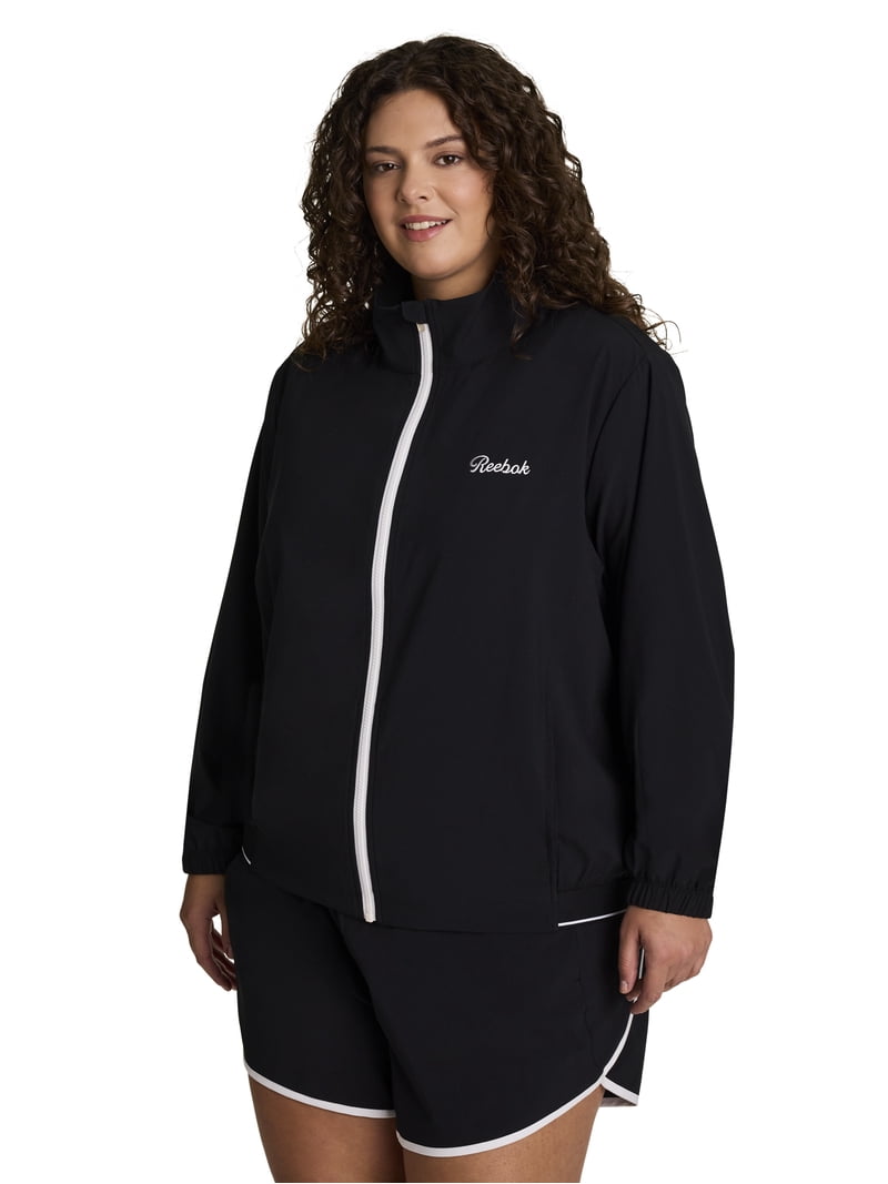 R♡　レディース　BLK XS Reebok Women's and Women's Plus Courtside Full Zip Jacket, Sizes