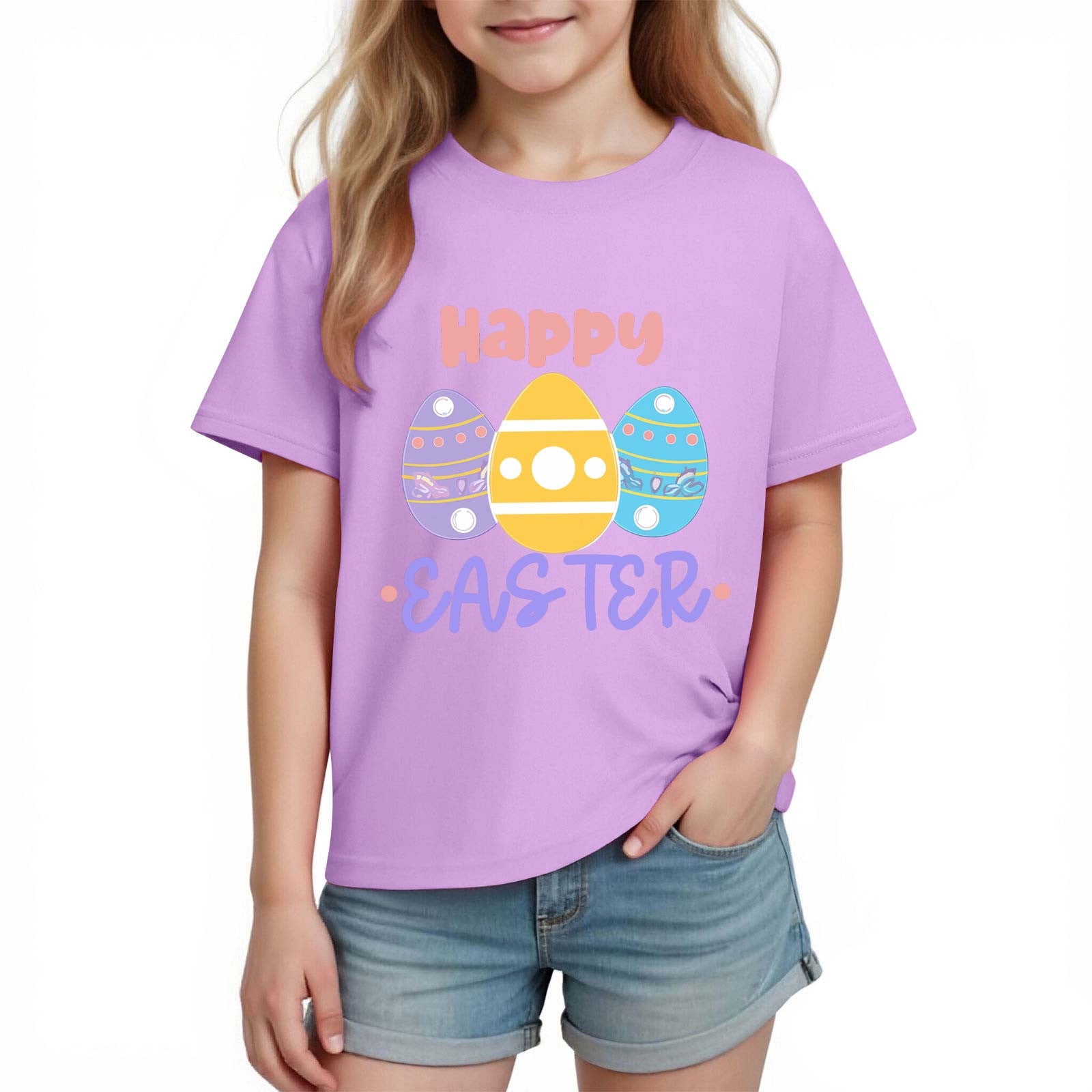 Posijego Toddler Boys Girls Easter T-Shirts Cartoon Short Sleeve Shirts Kids Crew Neck Casual Tops Basic Tee 3-14 Years