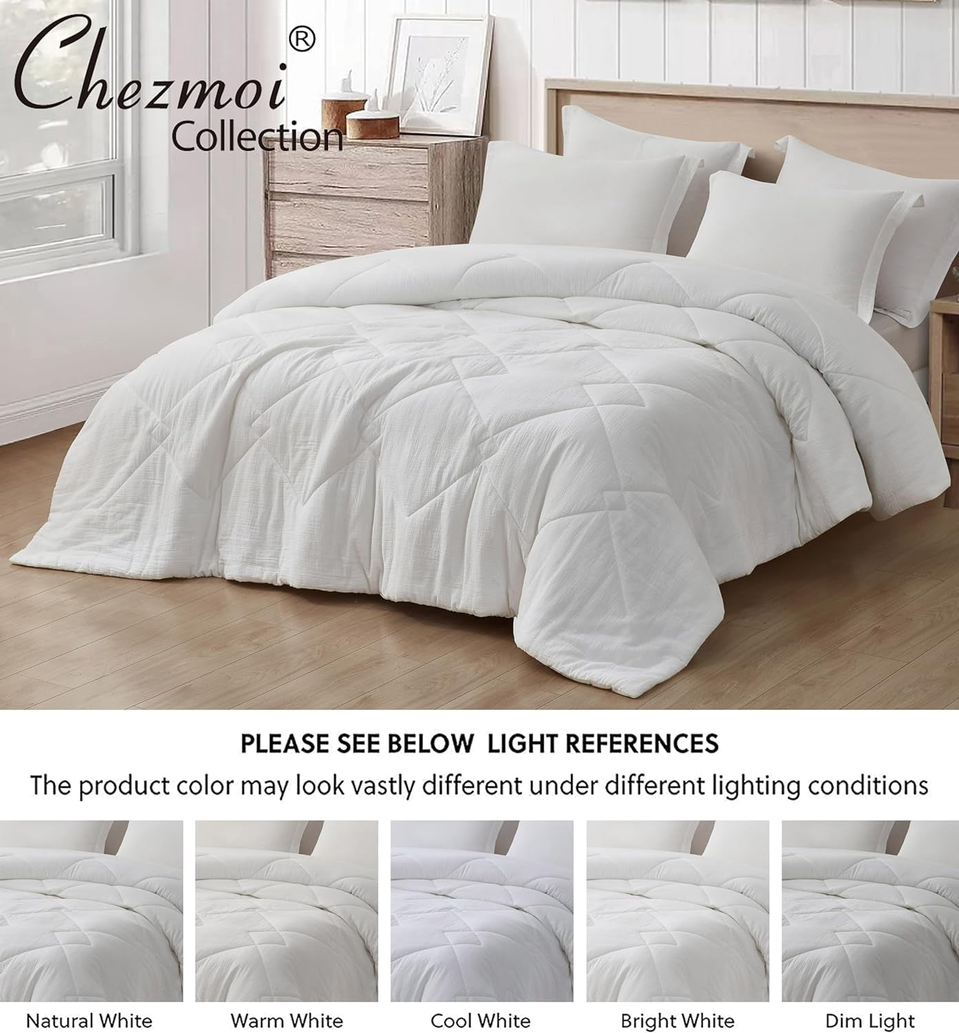 Chezmoi Collection Skye 3-Piece 100% Cotton Muslin Thin Comforter Set Oversized King, White Reversible Soft Washed Cotton Gauze Breathable Lightweight Summer Blanket