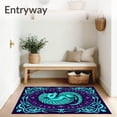 thumbnail image 3 of ODIKA 3'x5' Machine Washable Non-Slip Area Rug, Enchanting Forest Dweller Embroidery Hook Canvas Artistic High Traffic Rug with Pad, Teal, 727566, 3 of 8