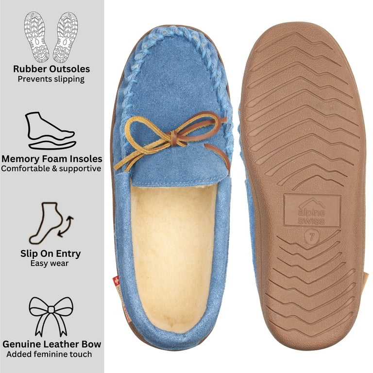 Alpine Swiss Sabine Womens Suede Shearling Moccasin Slippers with