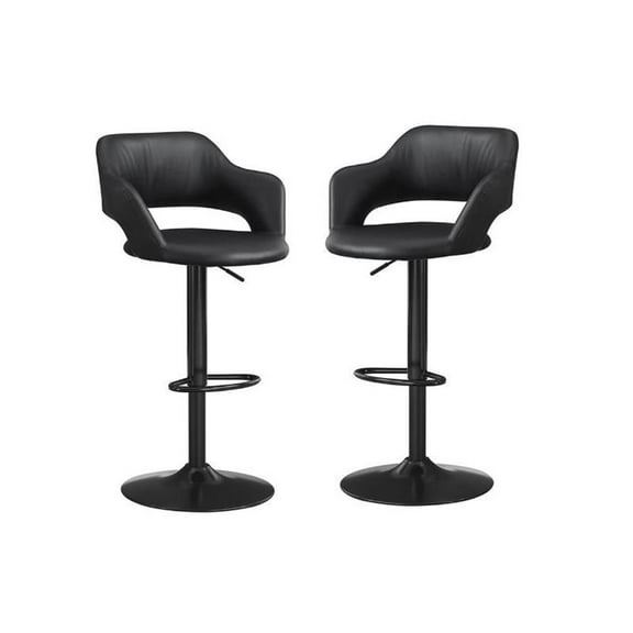 Home Square 2 Piece Faux Leather Adjustable Swivel Bar Stool Set in Black