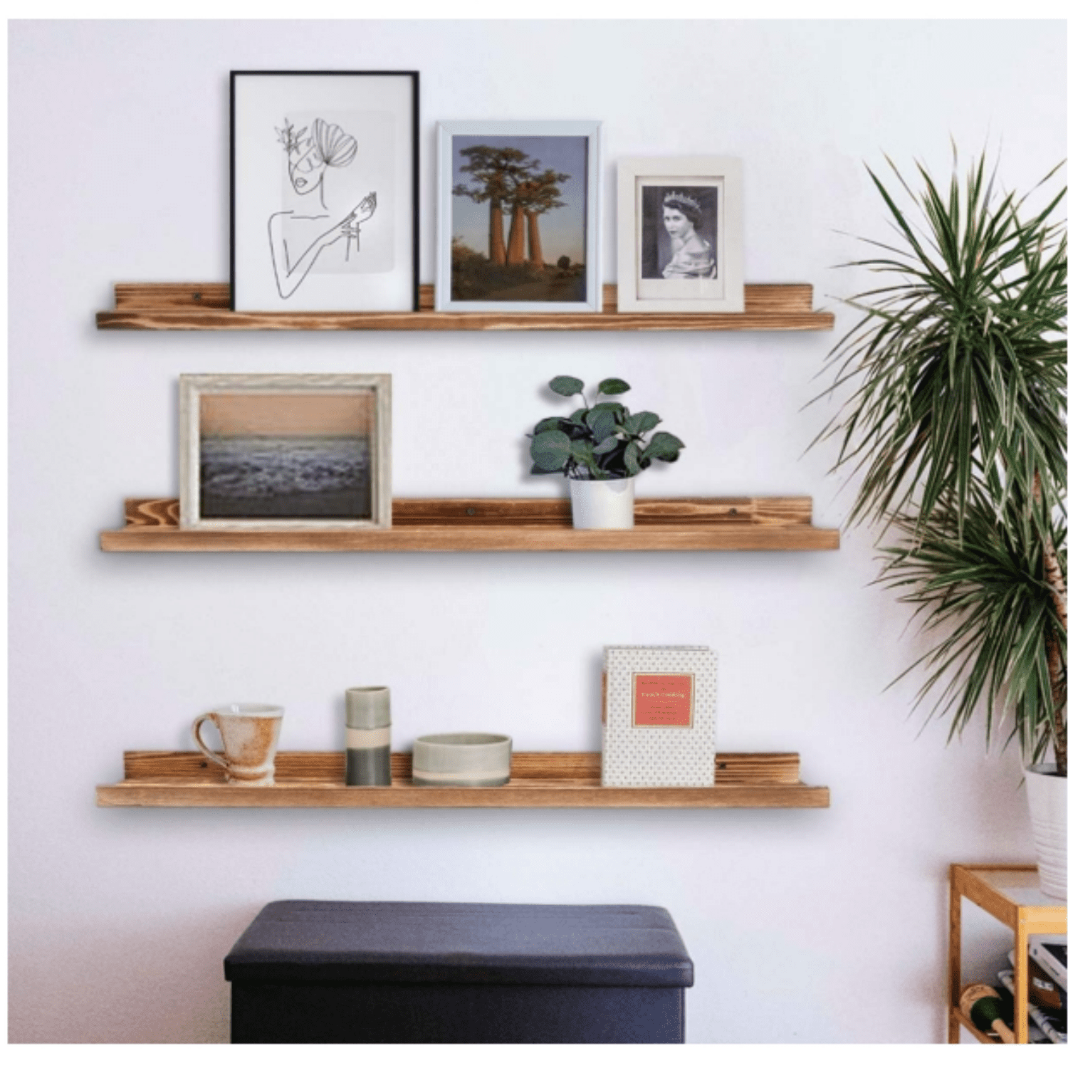 Large Floating Shelves 36 Inch Wood Wall Mounted Set of 3 Floating Bookshelf Long Wooden Picture Ledge Shelf for Home Decoration