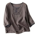 thumbnail image 3 of SNKSDGM Women's Plus Casual Easter Shirt Womens Shirts Casual V Neck Women’S Summer Linen 3/4 Sleeve T Shirt Ethnic Style Casual Embroidered Vintage Fashion Top Womens Shirts Short Sleeve Cotton, 3 of 6