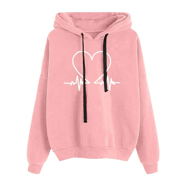 Gibobby Sudadera de Manga Larga el amor de las mujeres imprimió camiseta encapuchada suelta de manga larga drawstring blouse top (Rosa, XXL)