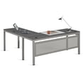 thumbnail image 5 of At Work Reversible Corner LShaped Desk  60"W x 60"D Warm Ash Laminate/Brushed Nickel Painted Steel Frame, 5 of 7