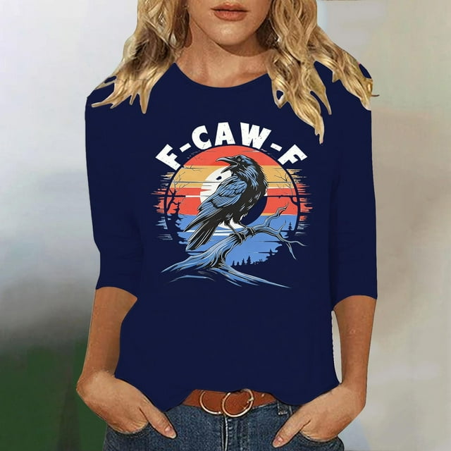 Ailaofu Hauts à Manches 3/4 pour Femmes Col Rond Ample Mignon T-Shirts d'Automne et d'Été Blouses Décontractées Imprimées Tunique