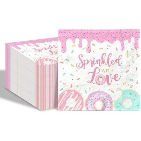 80 Pcs Donut Sprinkle Paper Napkins Sprinkled With Love Disposable Napkins Pink Sweet Donut Confetti Napkins for Girl Baby Shower Party Supplies Table Decor$$Home Decor, Kitchen, & Other