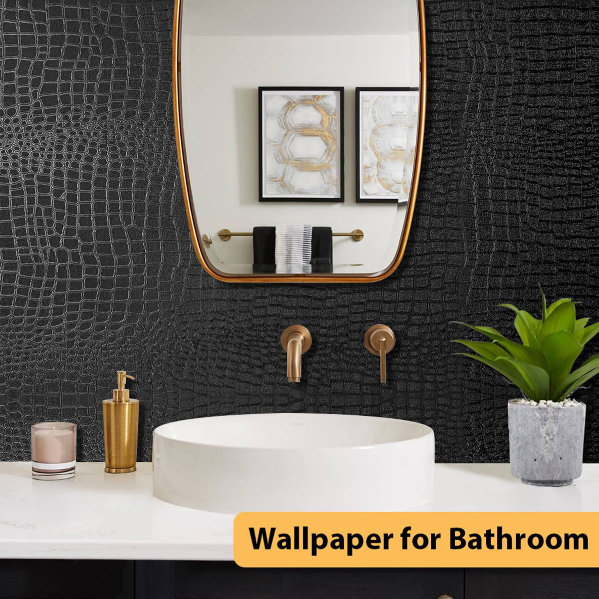 Arthome 17"×393" Black Crocodile Peel and Stick Wallpaper,Charcoal Black Alligator Textured Contact Wallpaper Self-Adhesive Waterproof Embossed Easy Peel Off Wallpaper for Cabinet Bedroom Bathroom