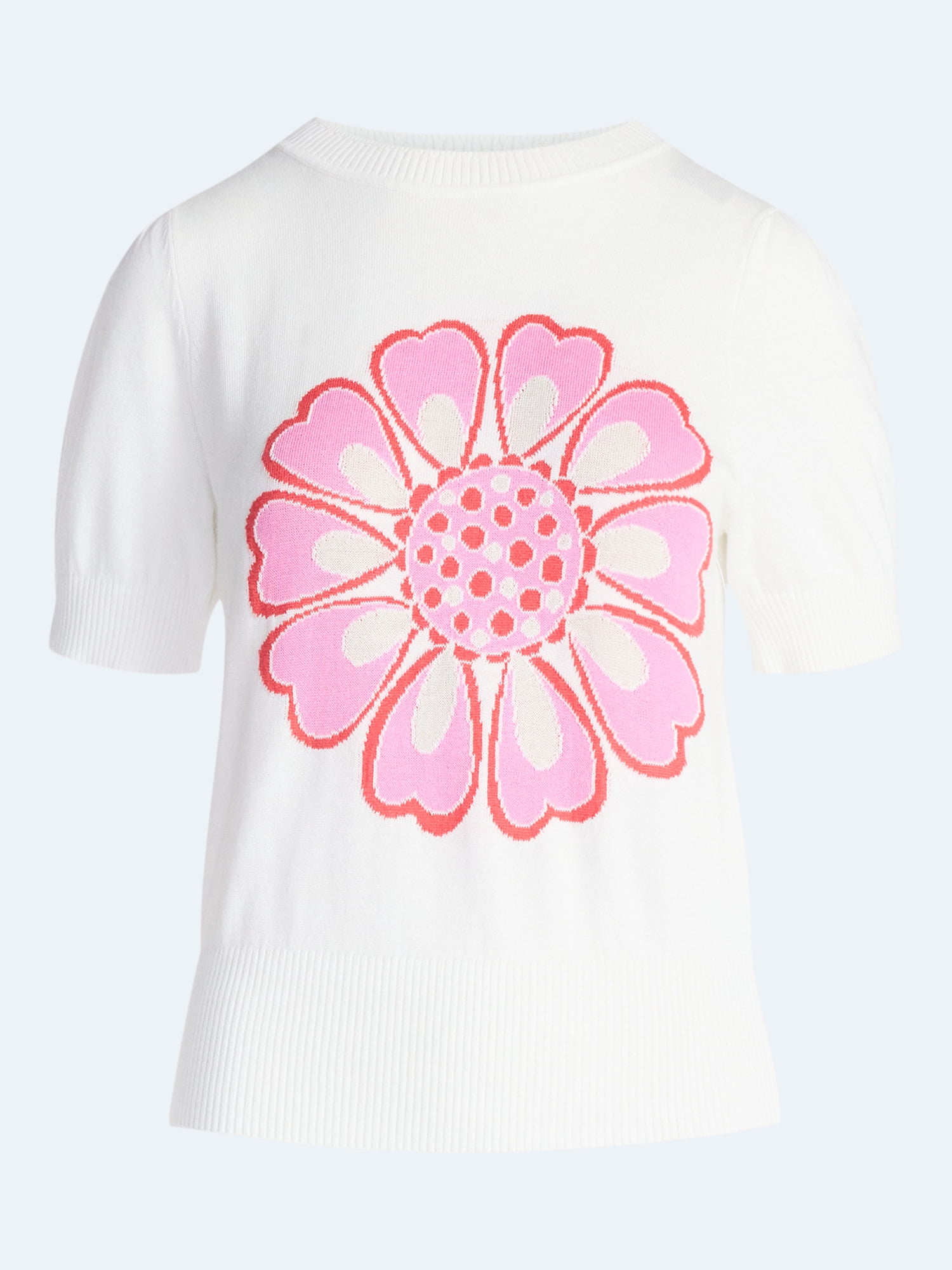 Free Assembly Women's and Women's Plus Floral Sweater with Puff Sleeves, Lightweight, Sizes XS-4X