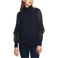 thumbnail image 2 of 1.STATE Womens Chiffon Mock Neck Pullover Blouse, Blue, X-Small, 2 of 2