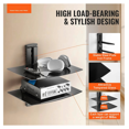thumbnail image 2 of Wall Mounted AV Media Stand, 2 Tier Floating Shelf for Record Player - Adjustable Height, Tempered Glass Audio Rack for Stereo, Projector, Cable Management, 2 of 7