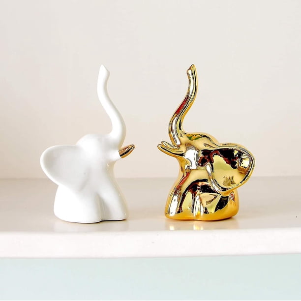 Estatuas de Elefante YONGSHENG para Decoración del Hogar 1 Par Dorado y Blanco