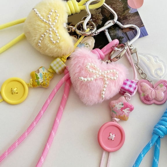 Oasiva Fashion Heart Keychain Purse Decorations Stylish Backpack Charm Plush Texture for Those Who Love Cute Accessories