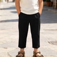 thumbnail image 5 of Kids Linen Cropped Pants Elastic Waist Breathable Thin Ankle Trousers, Summer Casual Bottoms Black Plus Size Cargo Pants 130, 5 of 9