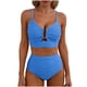 thumbnail image 2 of Tankini para mujer, traje de baño liso con escote en V, hueco, cintura alta, texturizado, plisado, dividido, dos piezas, tankini, 2 piezas, trajes de baño para mujer, tankinis, 2 of 4