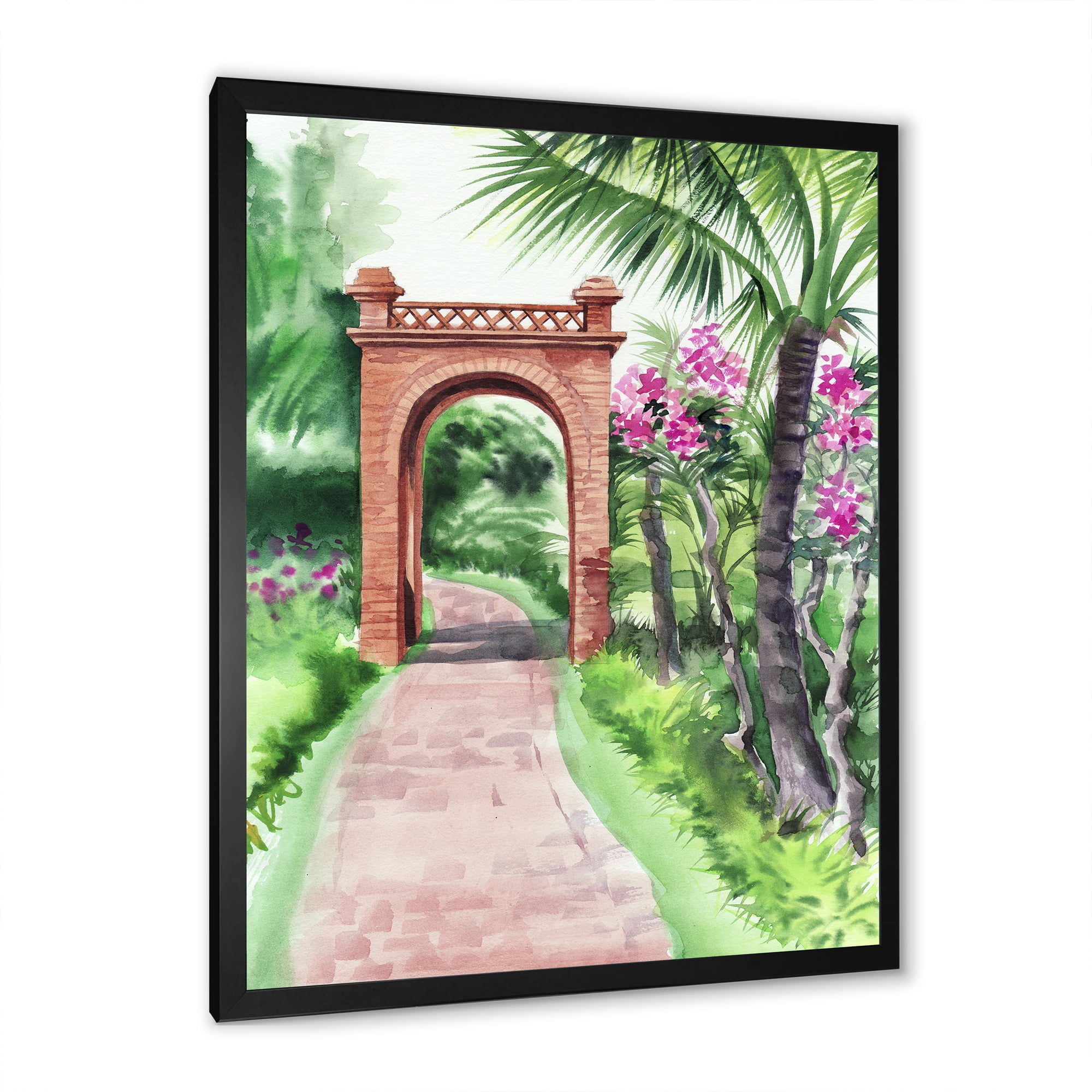 Designart 'Traditional Gate On Path In Tropical Oasis' Tropical Framed Art Print