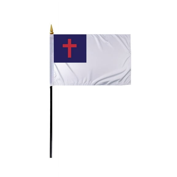 Promo Patriot's 4"x6" Christian Religious Stick Flag - Nylon, Single Stitched, 11" Plastic Pole