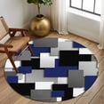 thumbnail image 2 of Round Rugs 6 Ft, Navy Blue Black Geometric Non Slip Area Rugs for Kitchen Bedroom Entryway, Modern Abstract Art Block Washable Carpet Runner Rug Floor Mats for Bedroom Home Decor, 2 of 8