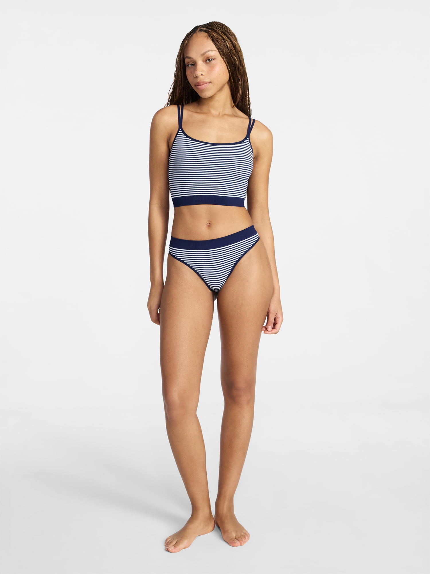 No Boundaries Seamless Cami Bra and Thong Panties Set, 2 Piece, Women's XS-XXXL