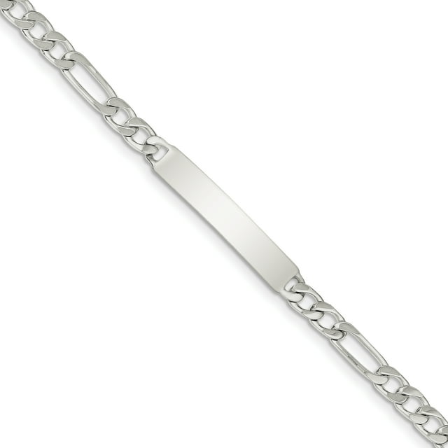 Sterling Silver Polished Engraveable Figaro Link ID Bracelet 8.5 Inch "Bracelets