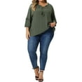 thumbnail image 2 of Unique Bargains Women's Plus Size Tie Neck Tassel Self Flutter Sleeve Blouses Tops 1X Army Green, 2 of 6