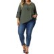thumbnail image 2 of Blusas de mujer de tallas grandes Agnes Orinda con flecos, mangas de murciélago, cuello en V y 3/4, 4X color verde ejército, 2 of 6