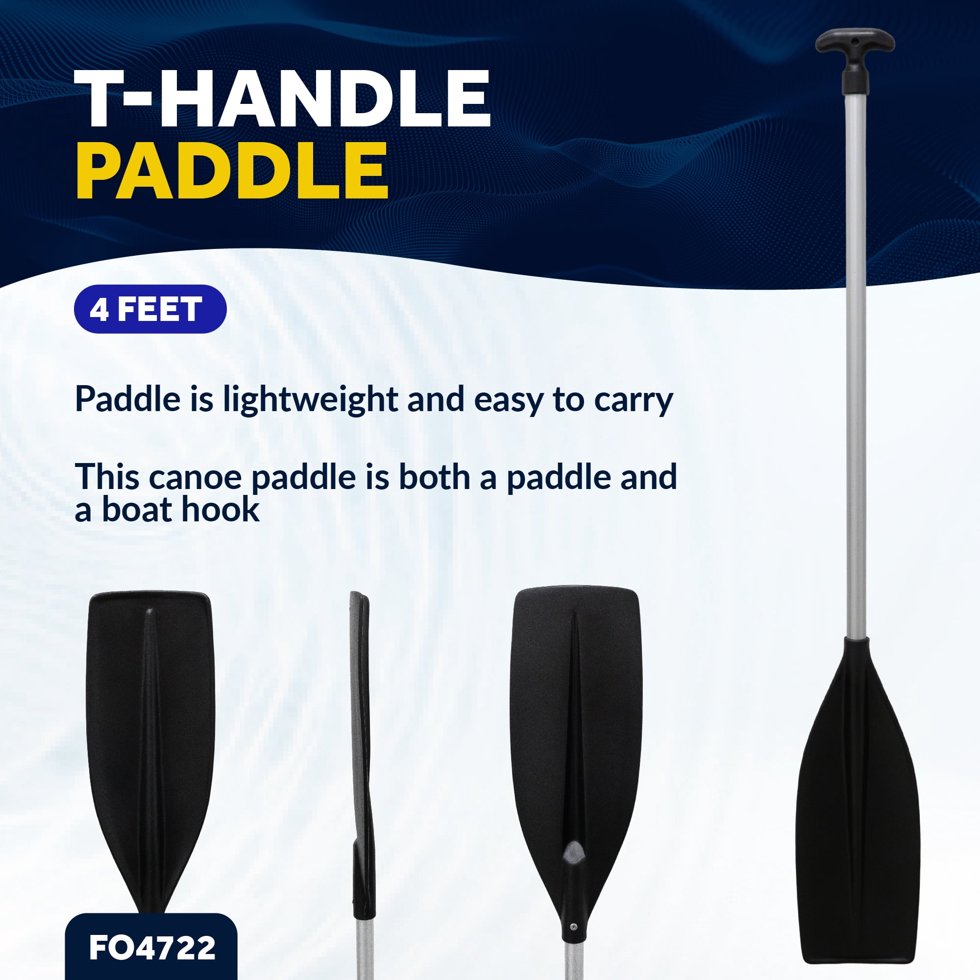 Five Oceans 4-Feet Canoe Paddle - Boat Paddle, T-Handle Oar Paddle for Canoe, Kayak and Small Boats - Corrosion-Resistant Floating Boat Paddles Marine-Grade Aluminum and Heavy-Duty Plastic - FO4722
